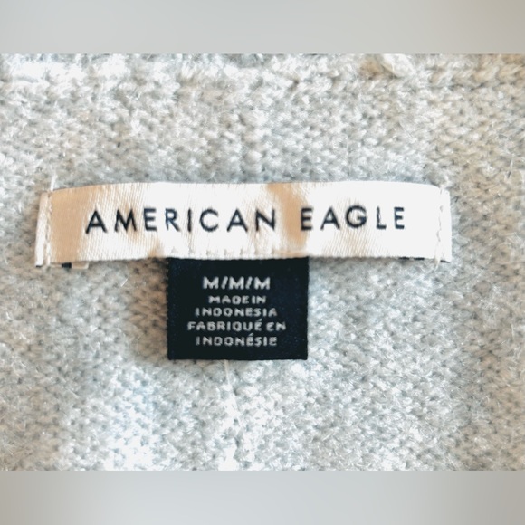 American Eagle Outfitters Light Blue Ribbed Hem Cropped Knit Cardigan - Picture 3 of 6